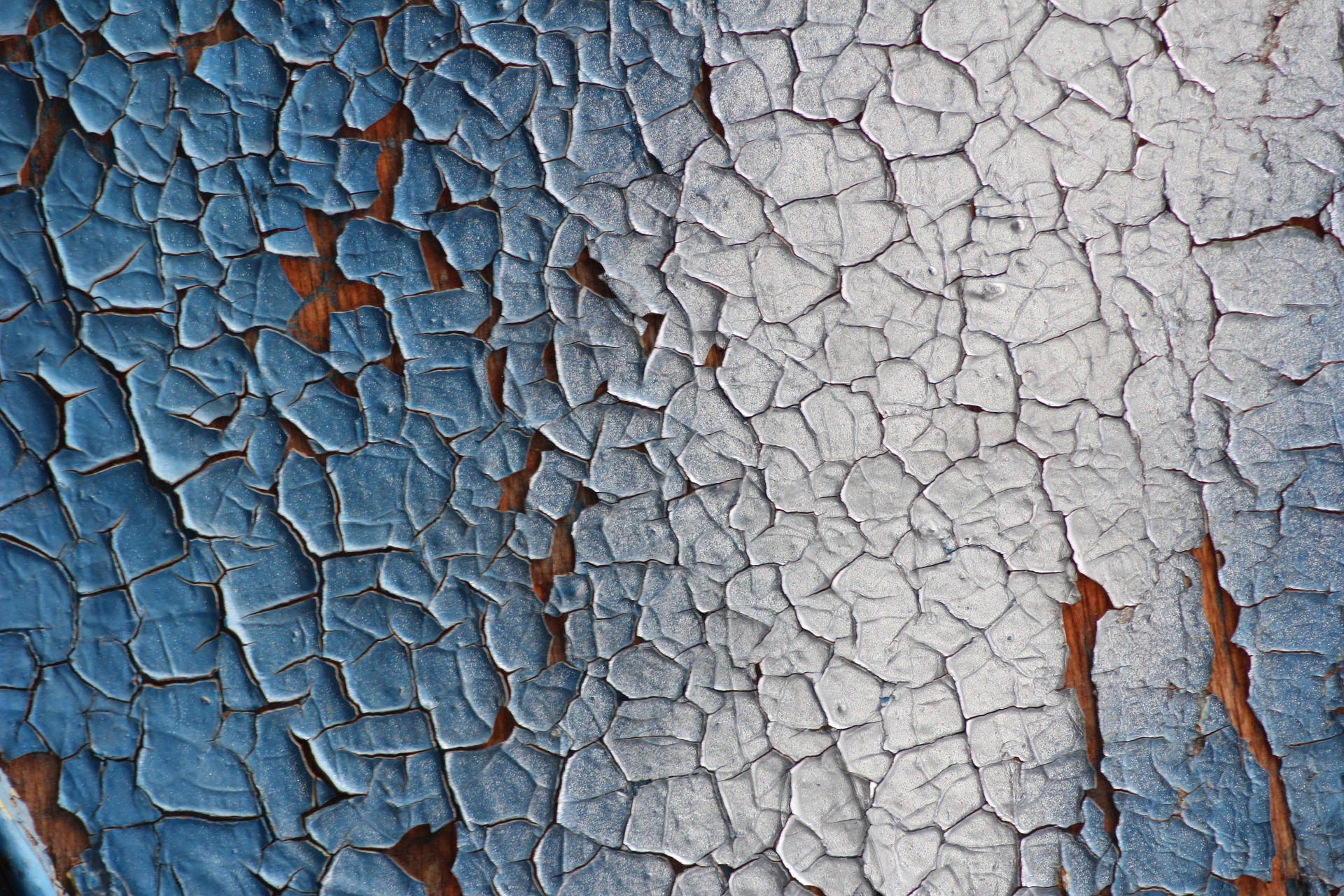 Peeling blue paint.
